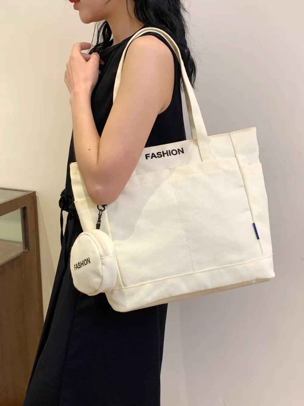 Canvas Tote Bag with Pouch - Premium Tote Bag from Trendsi - Just $39.99! Shop now at Handbags Specialist Headquarter