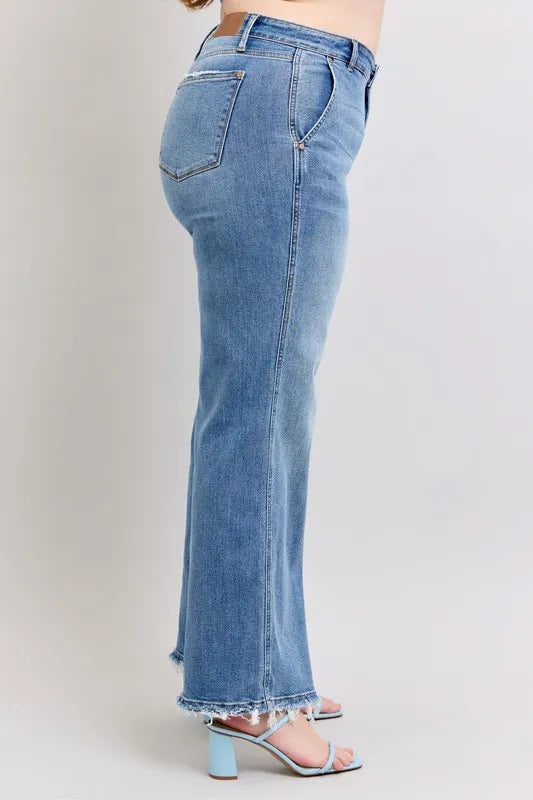 Judy Blue Full Size Raw Hem Wide Leg Jeans Plus Size - Premium Women / Jeans & Denim from Trendsi - Just $67.99! Shop now at Handbags Specialist Headquarter