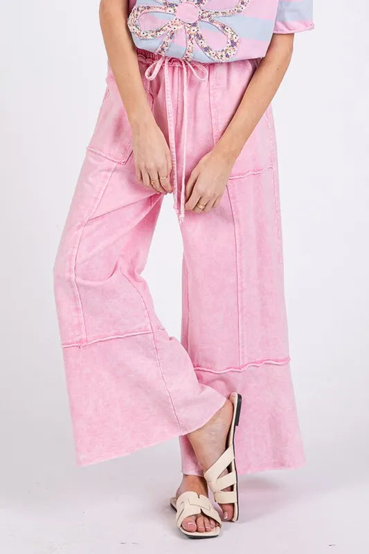 SAGE + FIG Mineral Washed Terry Wide Leg Pants - Premium Bottoms from Trendsi - Just $51.22! Shop now at Handbags Specialist Headquarter
