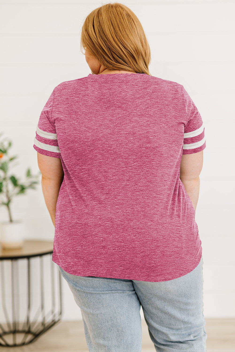 Plus Size Striped V-Neck Tee Shirt - Premium Plus Size Shirts from Trendsi - Just $26! Shop now at Handbags Specialist Headquarter