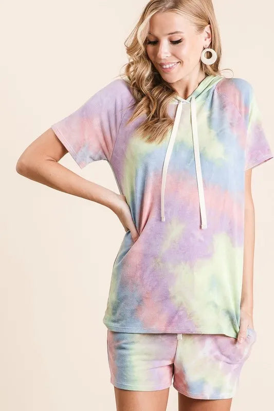 BiBi Tie Dye French Terry Hoodie Top and Bottom Set - Premium from Trendsi - Just $19.99! Shop now at Handbags Specialist Headquarter