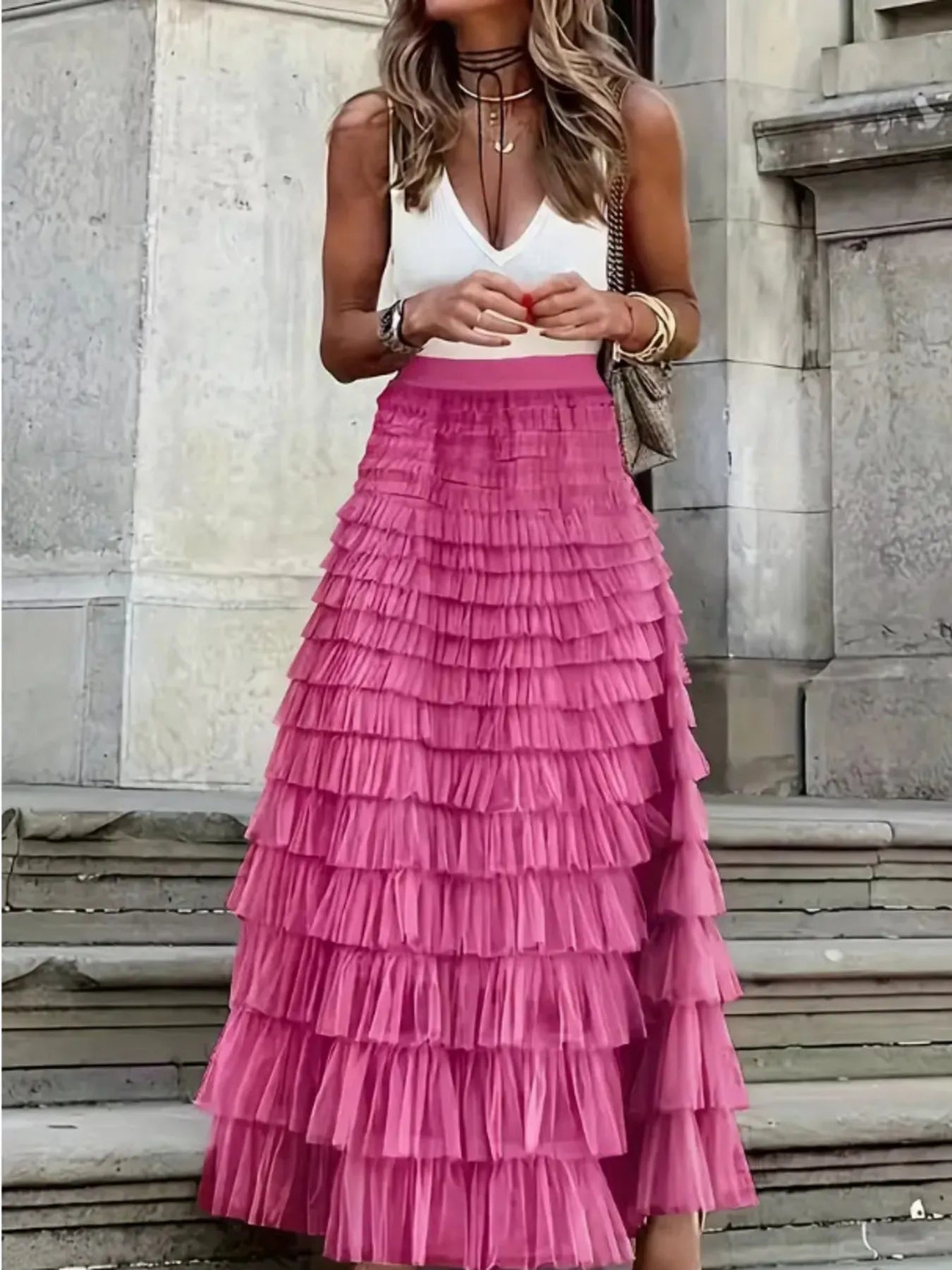 Layered Ruffle Maxi Skirt - Premium Skirts from Trendsi - Just $38.99! Shop now at Handbags Specialist Headquarter