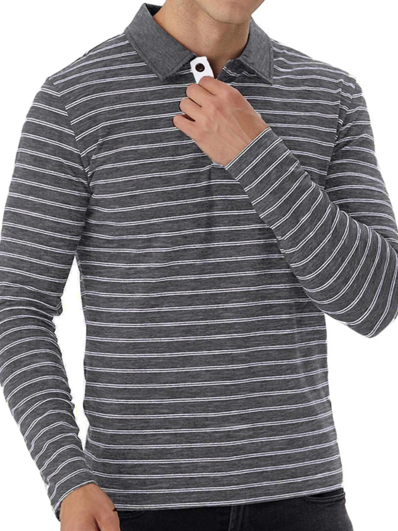 Men's Striped Long Sleeve Polo Shirt - Premium Men's Polo shirt from Trendsi - Just $37.10! Shop now at Handbags Specialist Headquarter