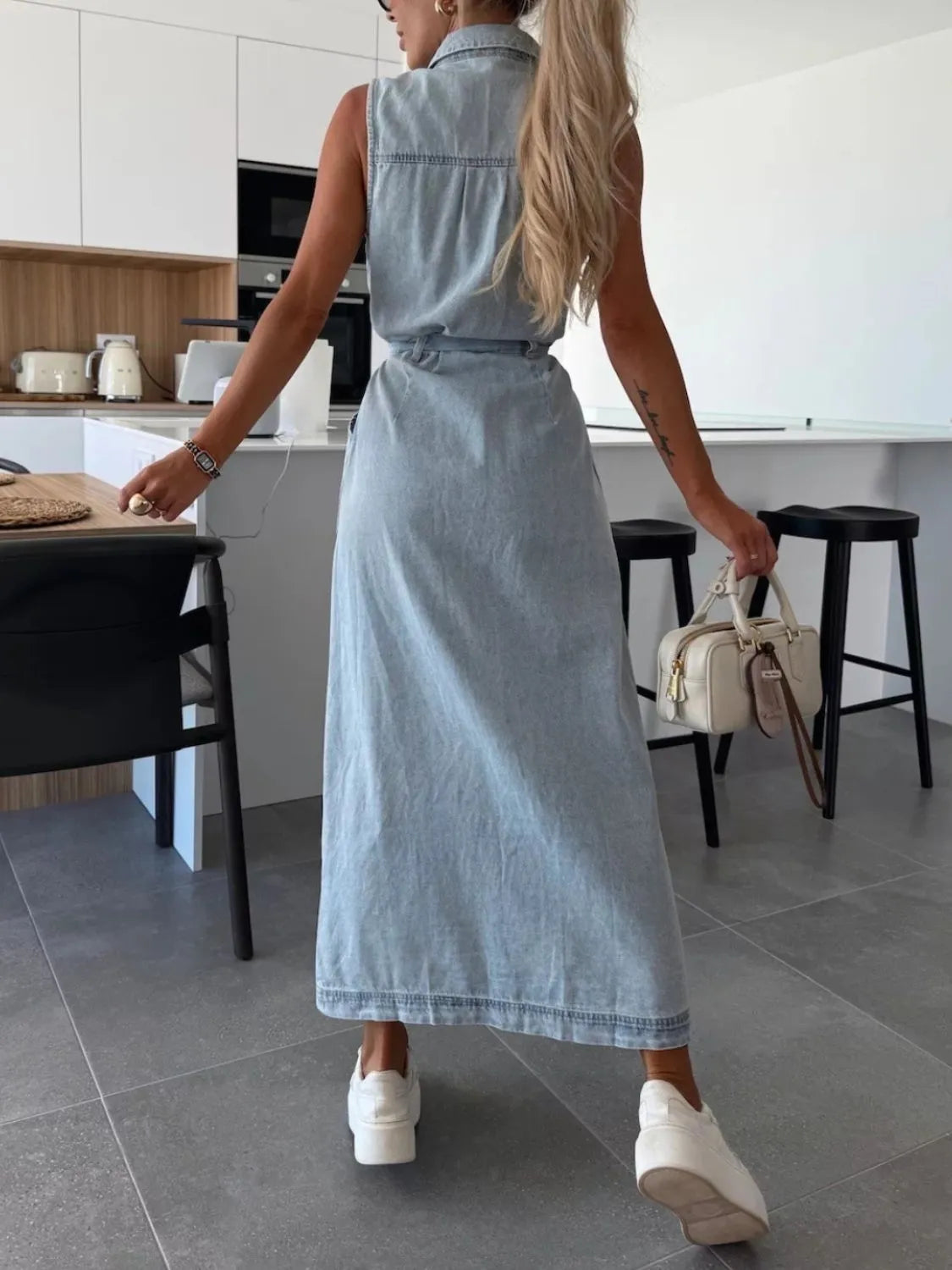 Button Front Sleeveless Denim Dress - Premium Women / Jeans & Denim from Trendsi - Just $51.62! Shop now at Handbags Specialist Headquarter