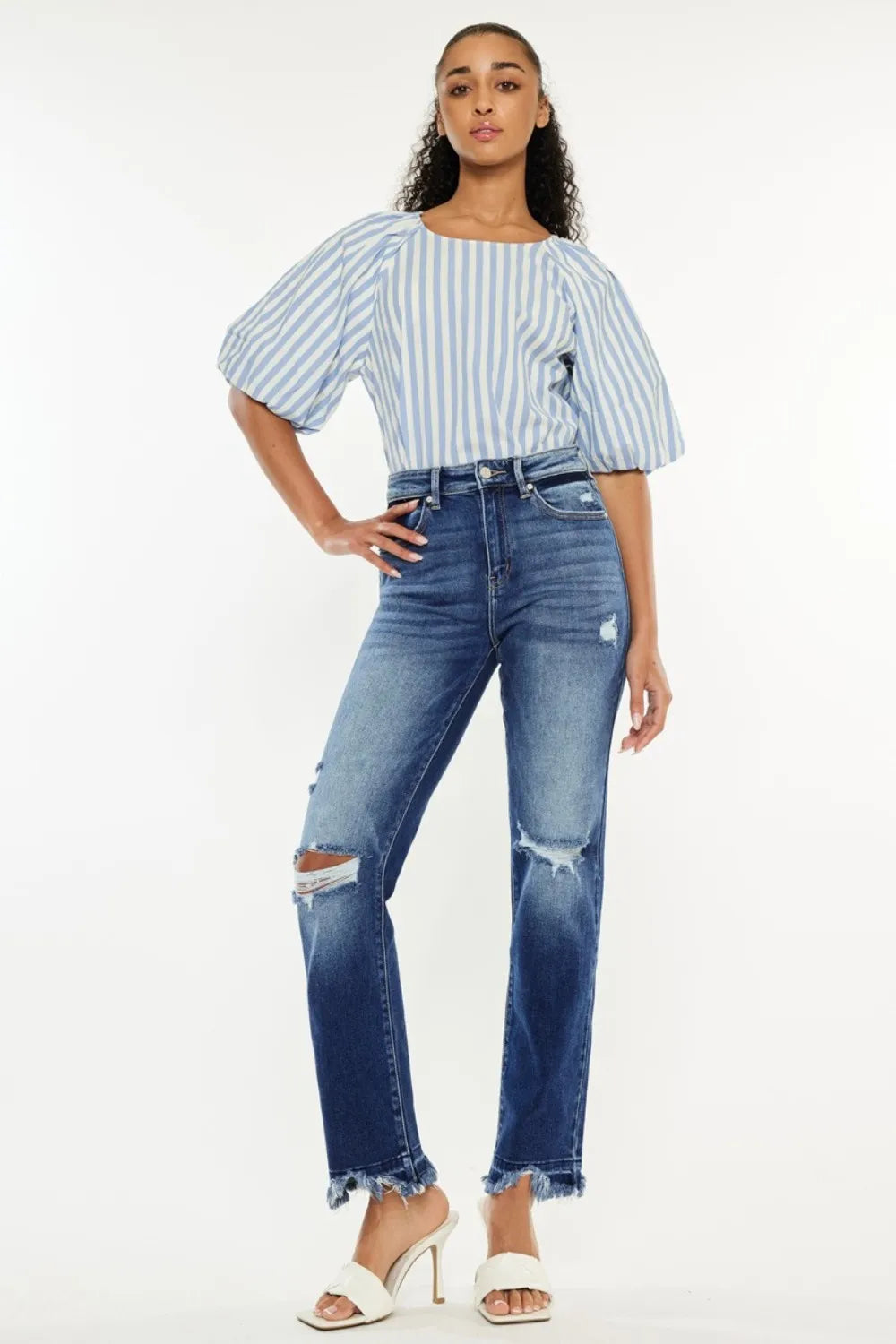 Kancan High Rise Distressed Slim Straight Jeans - Premium Sleepwear from Trendsi - Just $63.99! Shop now at Handbags Specialist Headquarter