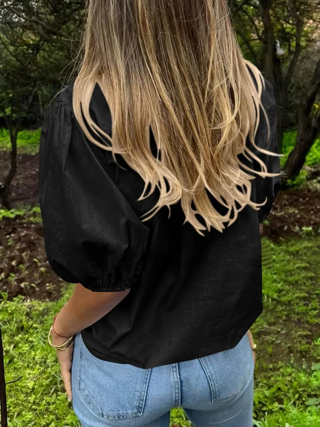 Button Down Puff Sleeve Shirt - Premium Women's Down Shirt Tops from Trendsi - Just $27.74! Shop now at Handbags Specialist Headquarter