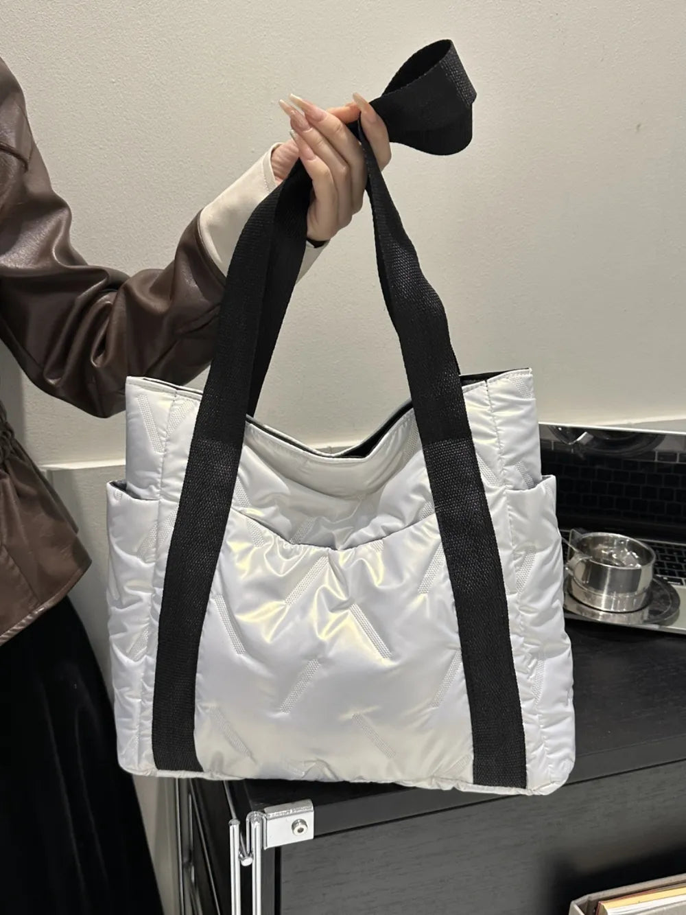 Solid Color Tote Bag with Side Pockets - Premium Tote Bag from Trendsi - Just $39.99! Shop now at Handbags Specialist Headquarter