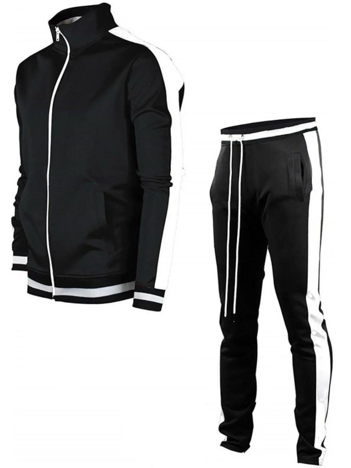 Men's Full Size Contrast Zip Up Top and Pants Set Plus Size.