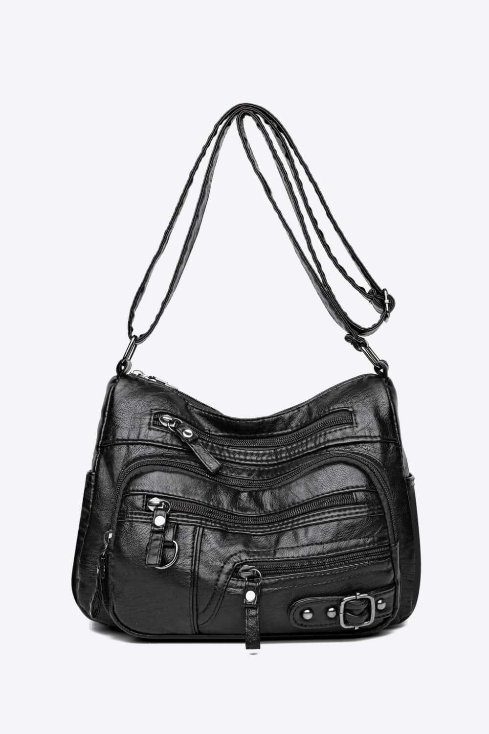 Multi-Pocket PU Leather Crossbody Bag.