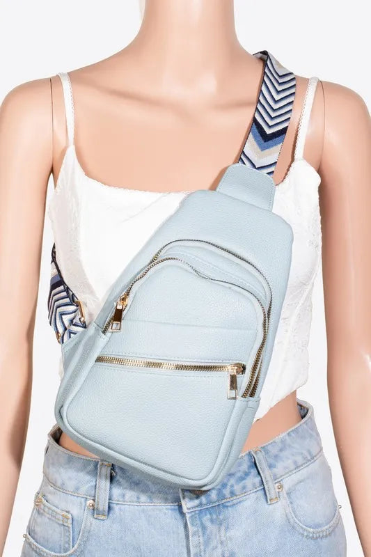 Fame PU Leather Chevron Strap Crossbody Bag - Premium Crossbody Bag from Trendsi - Just $36.99! Shop now at Handbags Specialist Headquarter