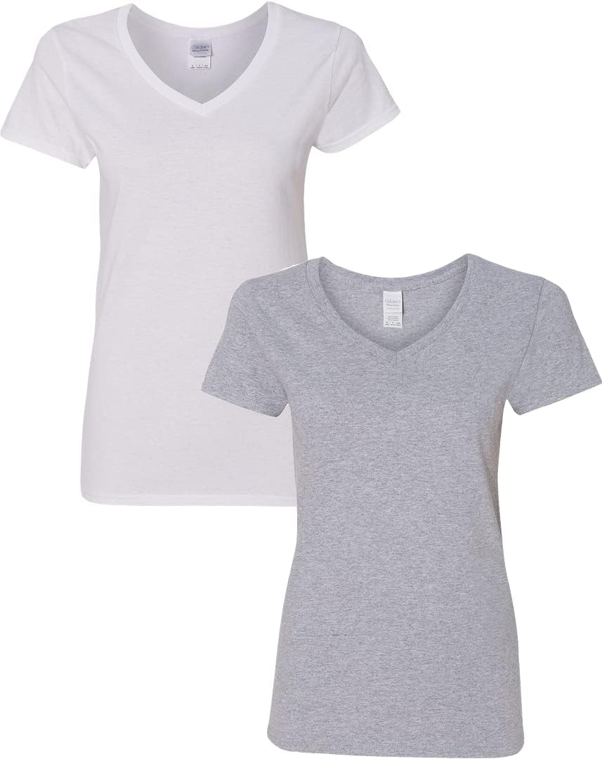 Gildan V - Neck Cotton Tee Duo for Women - Handbags Specialist Headquarter