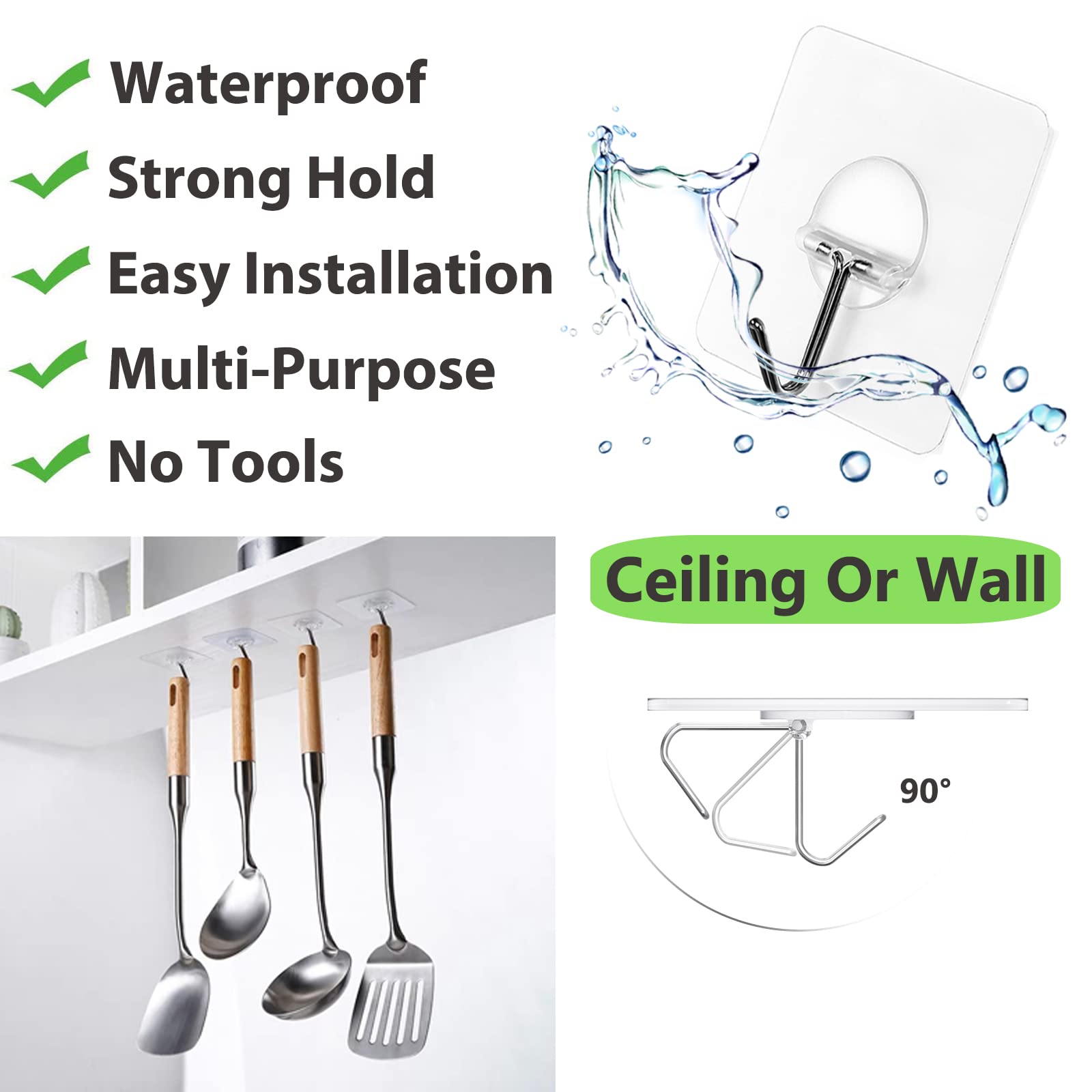 Heavy Duty Transparent Wall Hooks - 8 Pack - Handbags Specialist Headquarter