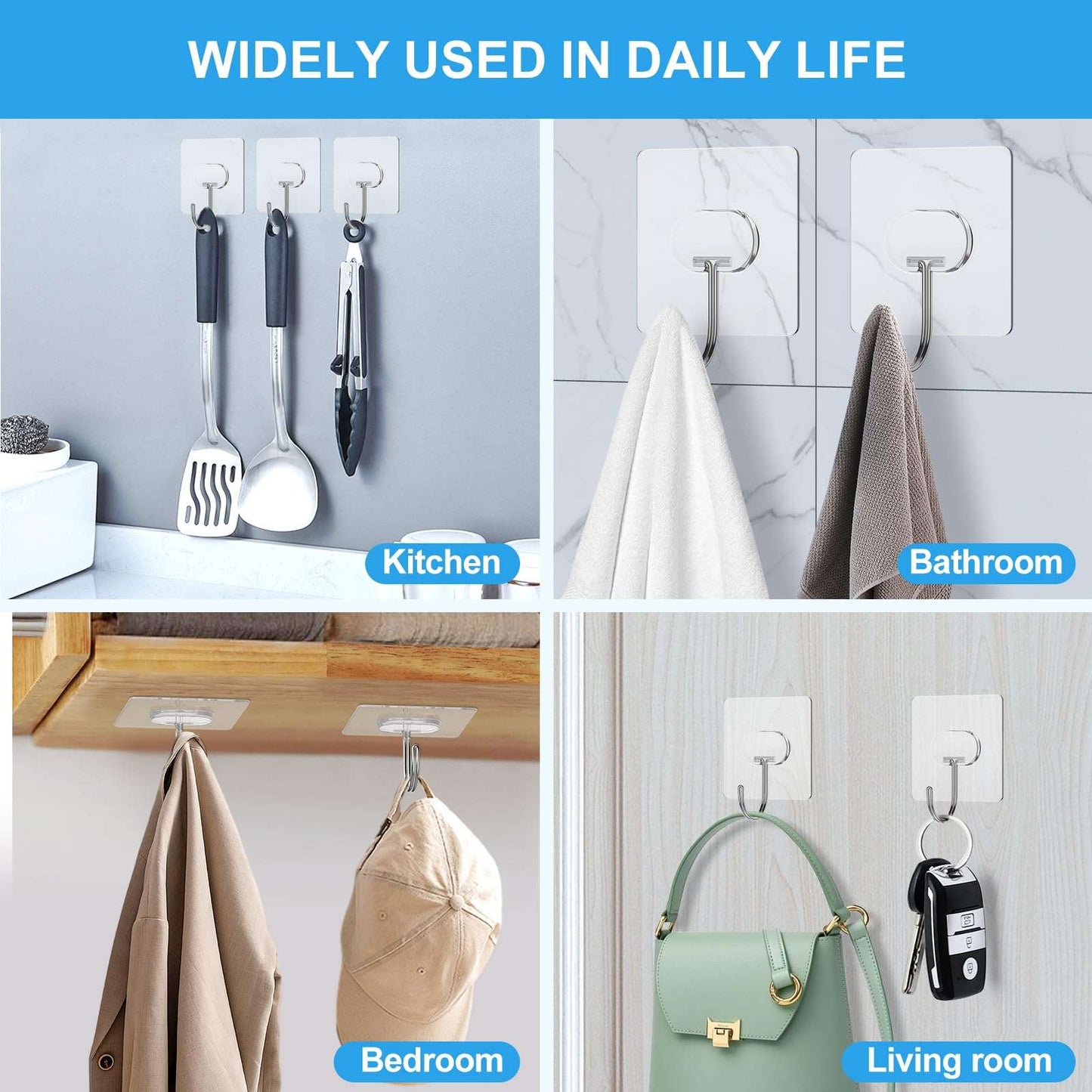 Heavy Duty Transparent Wall Hooks - 8 Pack - Handbags Specialist Headquarter