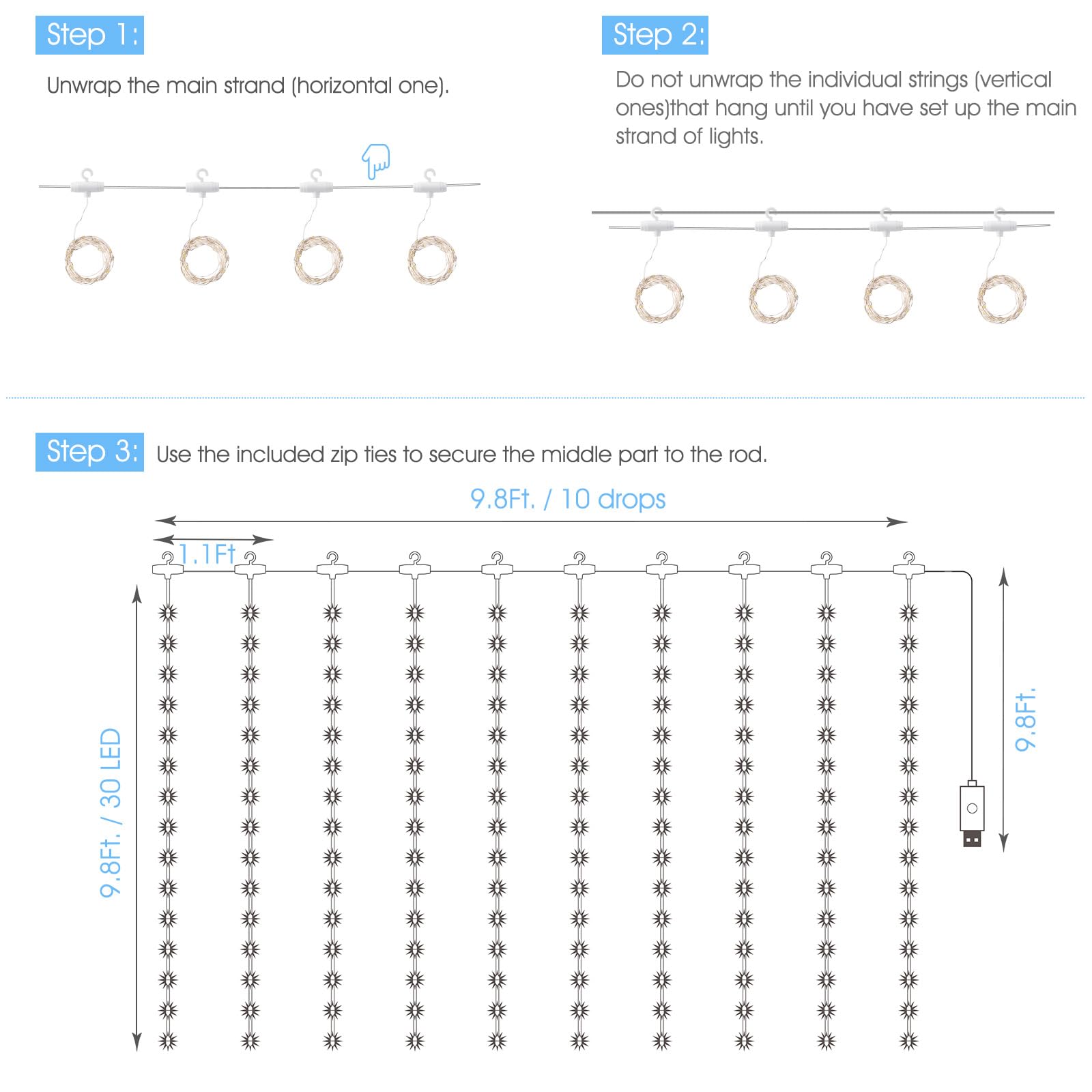 Minetom 300 LED Dimmable Fairy Curtain Lights - Handbags Specialist Headquarter
