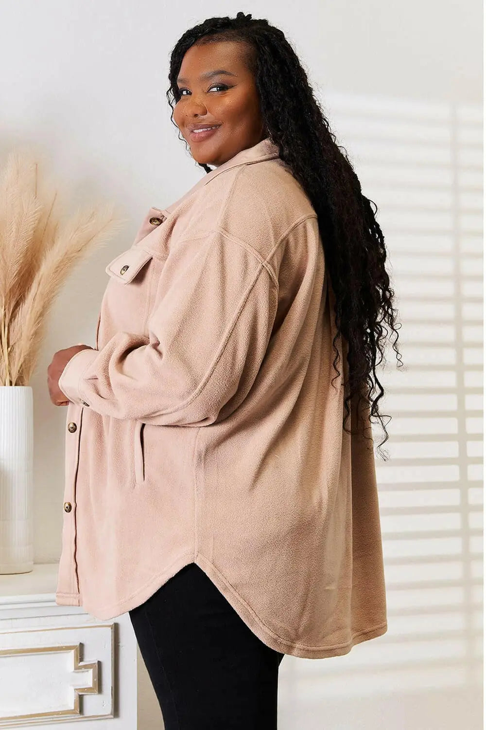Heimish Cozy Girl Full Size Button Down Shacket.
