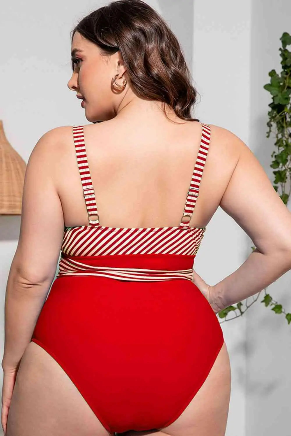 Plus Size Striped Tie-Waist One-Piece Swimsuit.