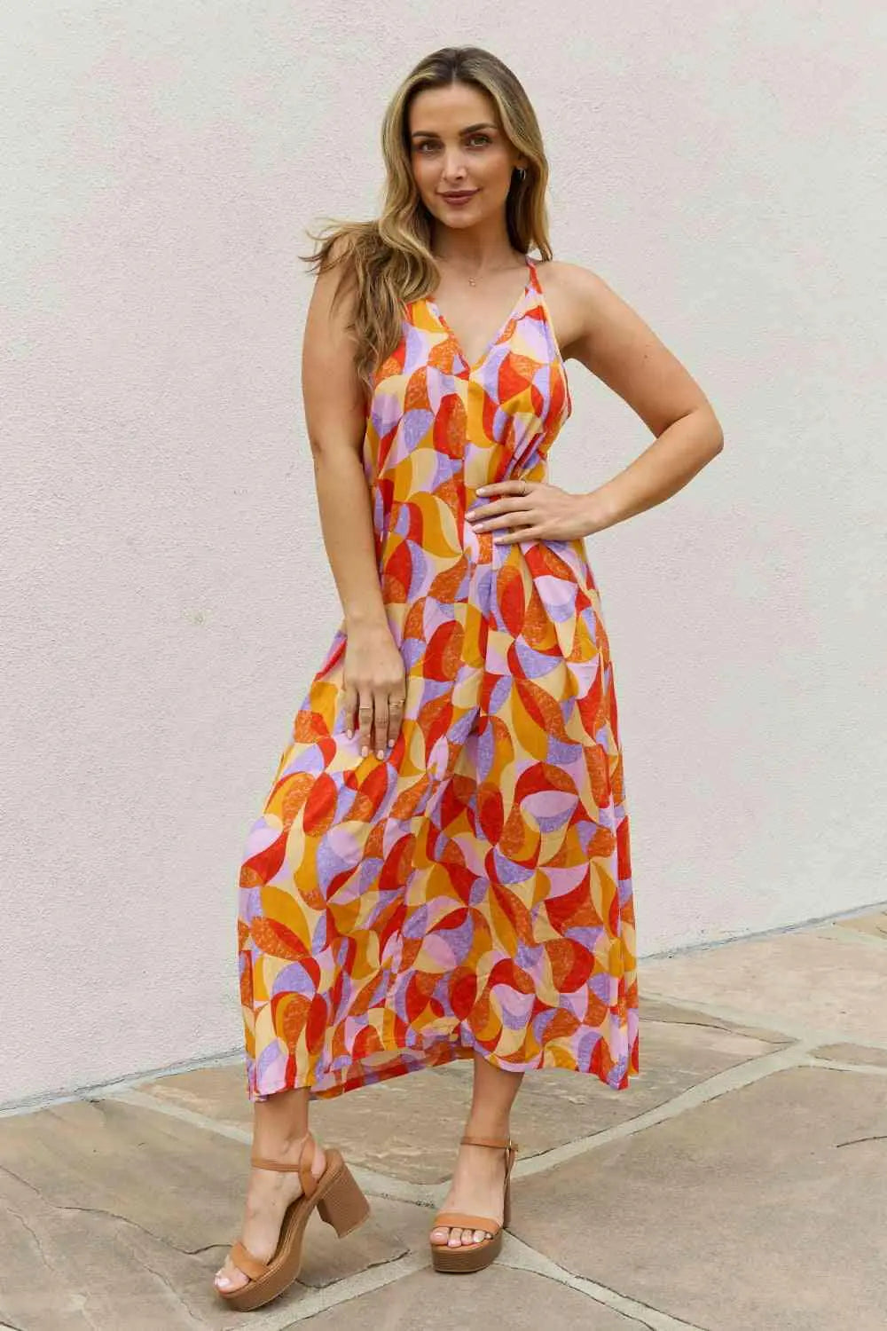 And The Why Full Size Printed Sleeveless Maxi Dress.