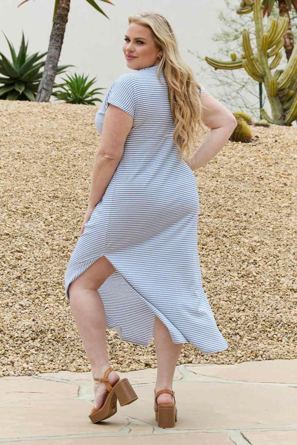 Culture Code Full Size Striped Twisted Detail Maxi Dress in Cobalt Blue.