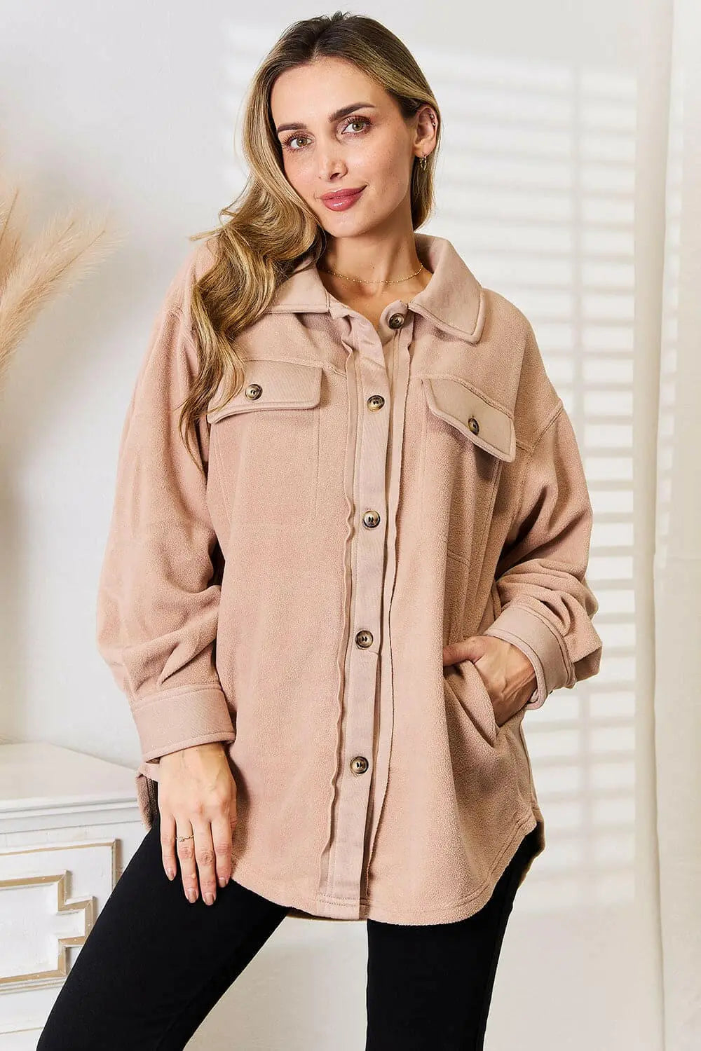 Heimish Cozy Girl Full Size Button Down Shacket.