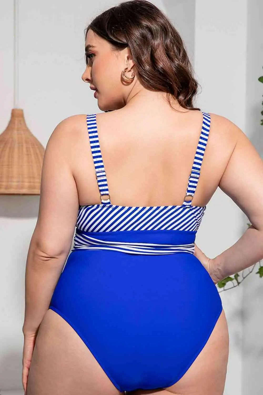 Plus Size Striped Tie-Waist One-Piece Swimsuit.
