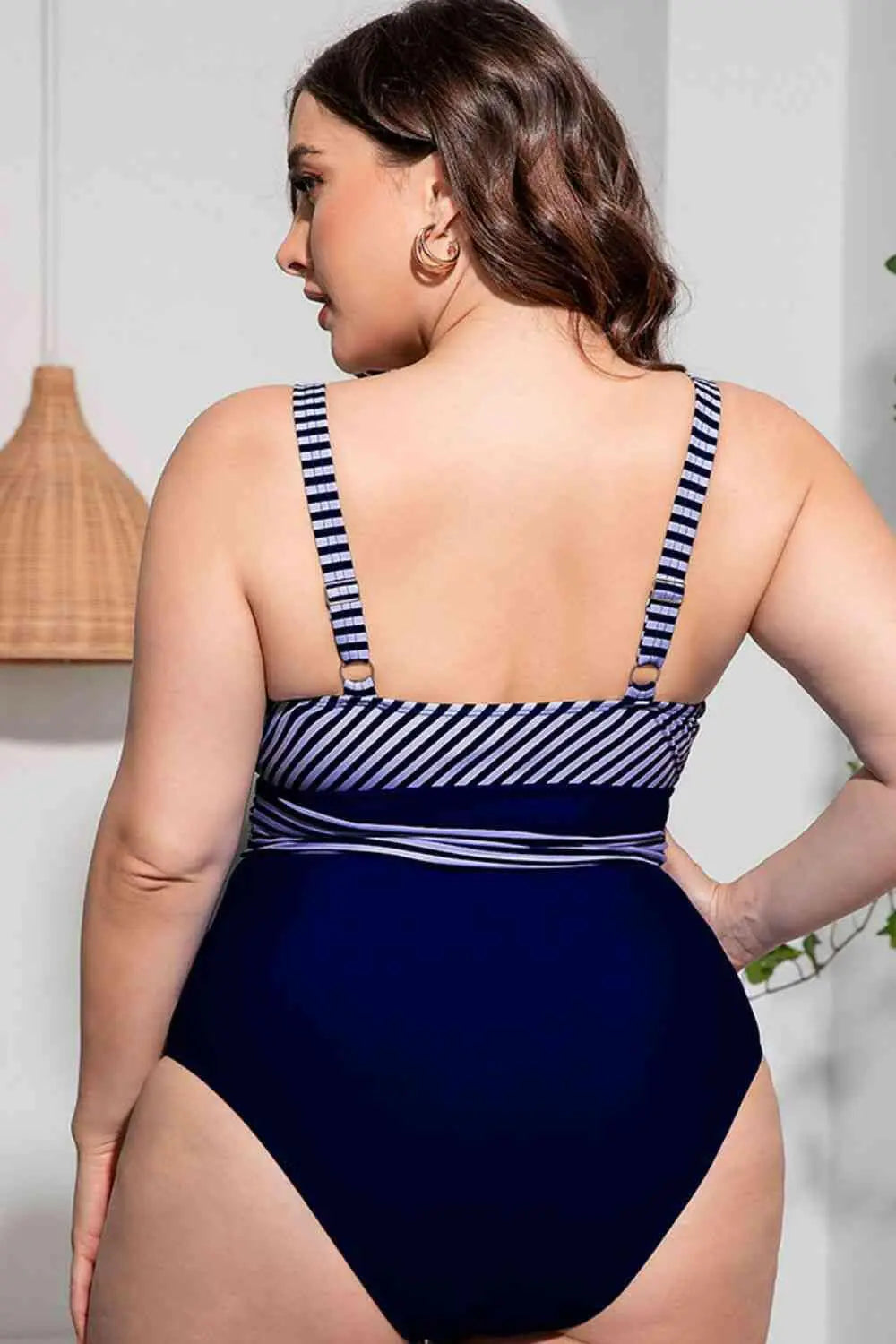 Plus Size Striped Tie-Waist One-Piece Swimsuit.