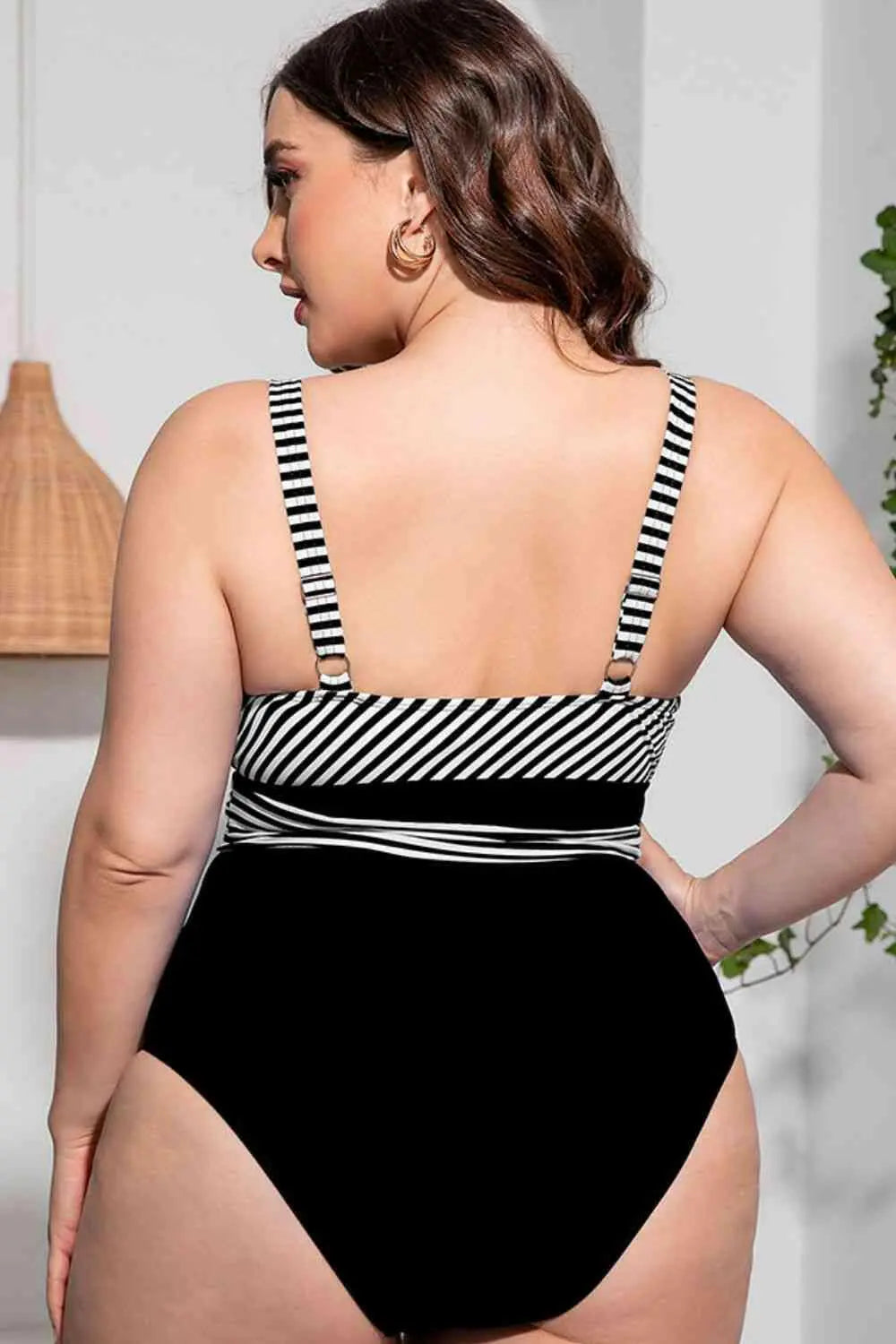 Plus Size Striped Tie-Waist One-Piece Swimsuit.