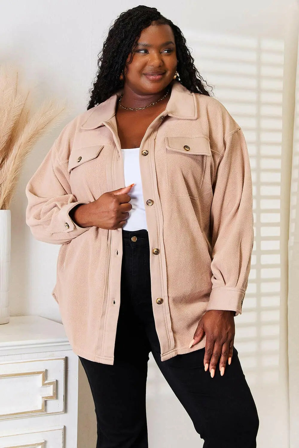 Heimish Cozy Girl Full Size Button Down Shacket.