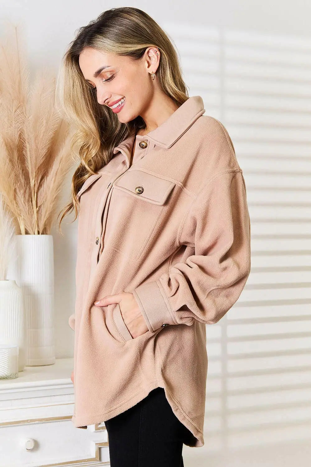 Heimish Cozy Girl Full Size Button Down Shacket.