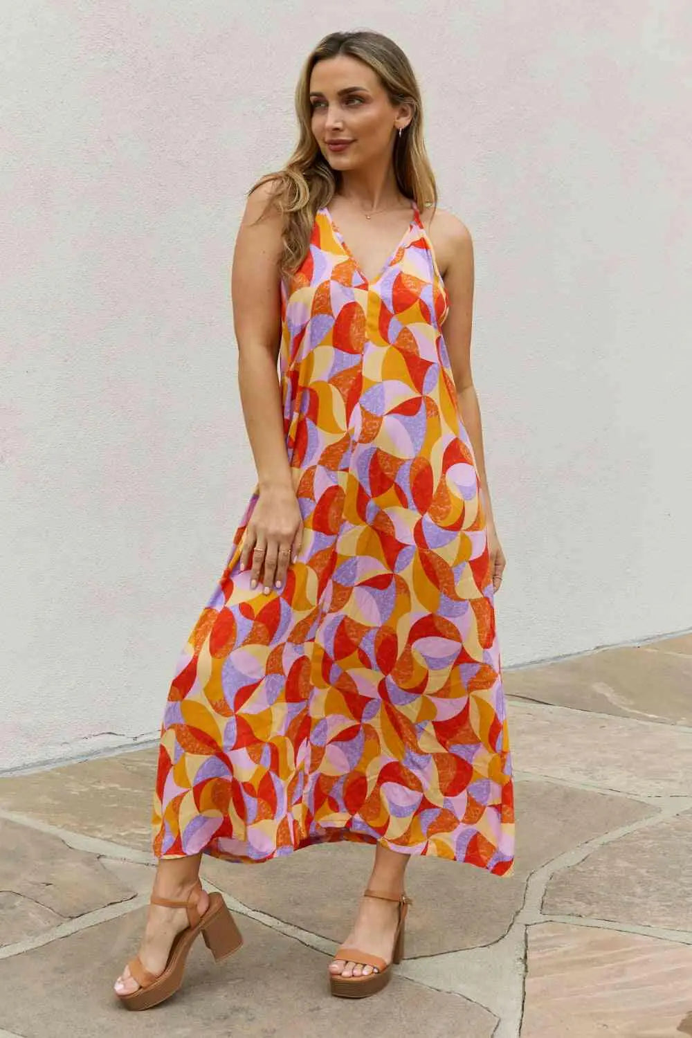 And The Why Full Size Printed Sleeveless Maxi Dress.