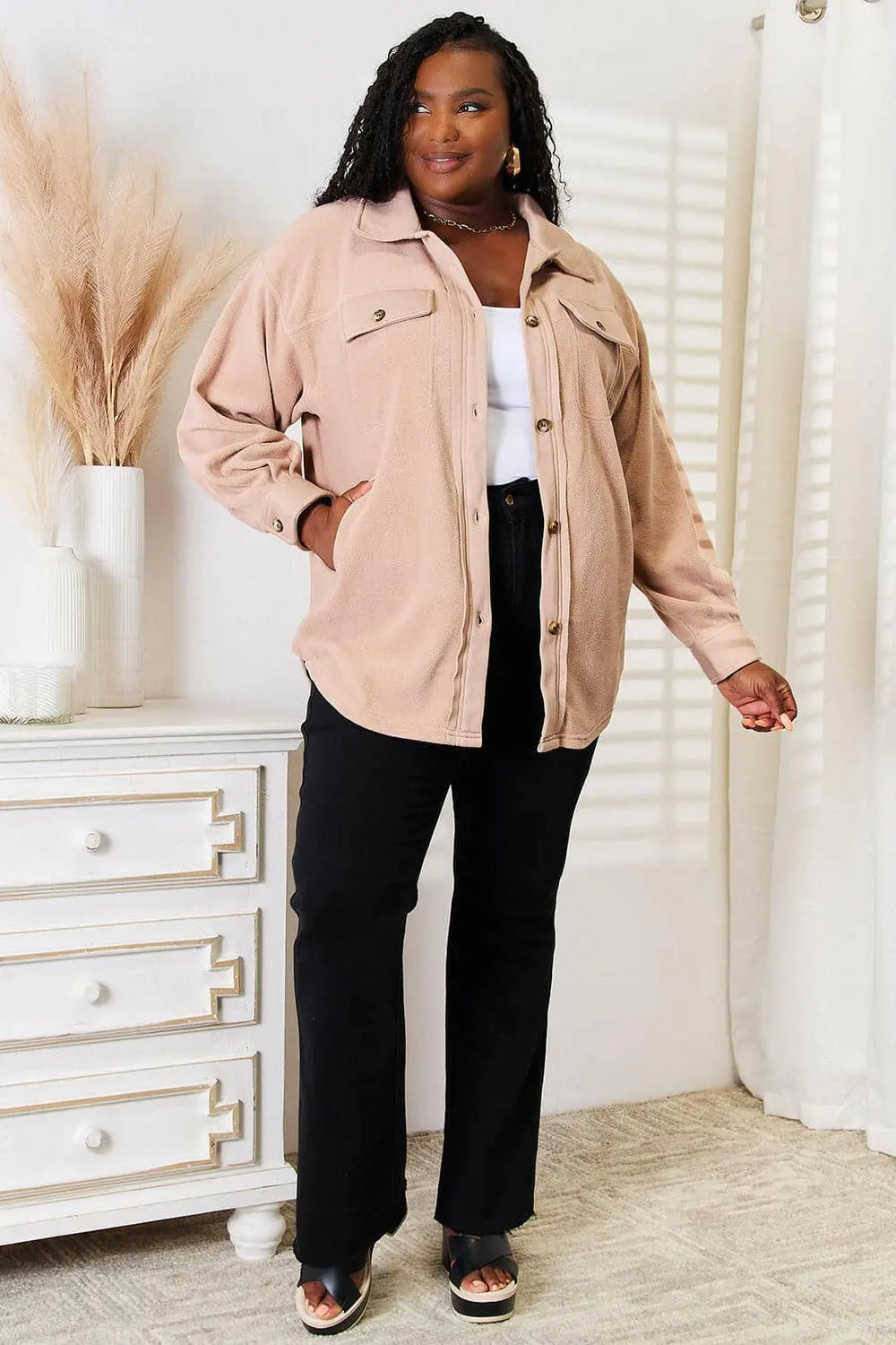 Heimish Cozy Girl Full Size Button Down Shacket.