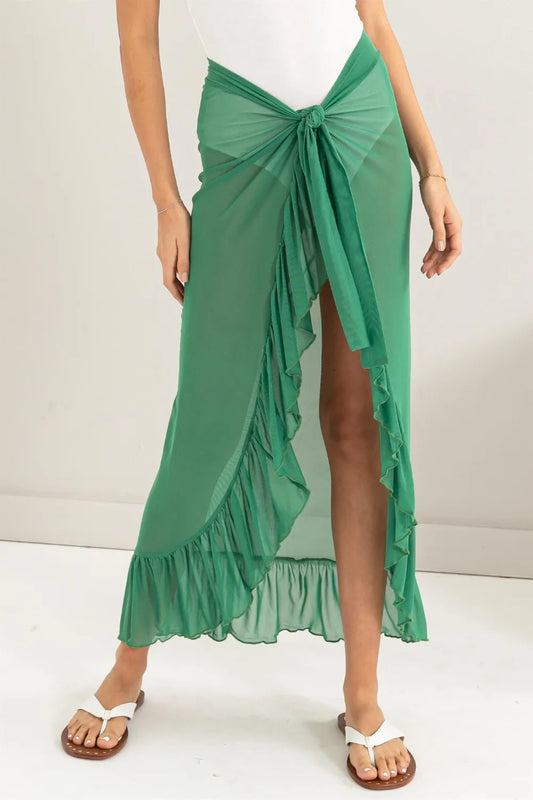 HYFVE Ruffle Trim Cover Up Sarong Skirt - Premium Bottoms from Trendsi - Just $31.06! Shop now at Handbags Specialist Headquarter