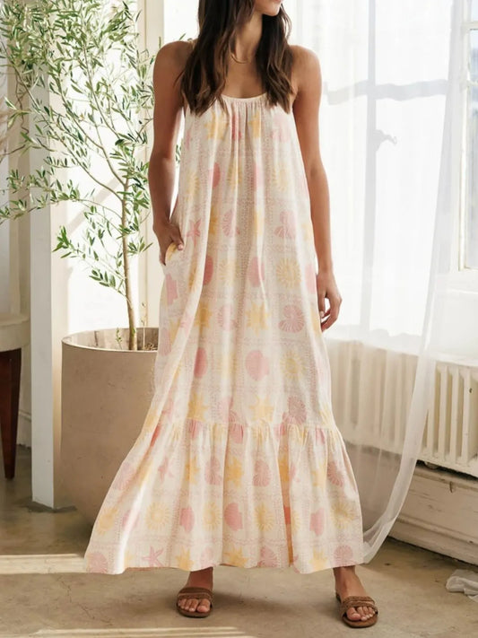 Printed Maxi Lounge Dress with Ruffled Hem - Premium Sleepwear from Trendsi - Just $32.99! Shop now at Handbags Specialist Headquarter