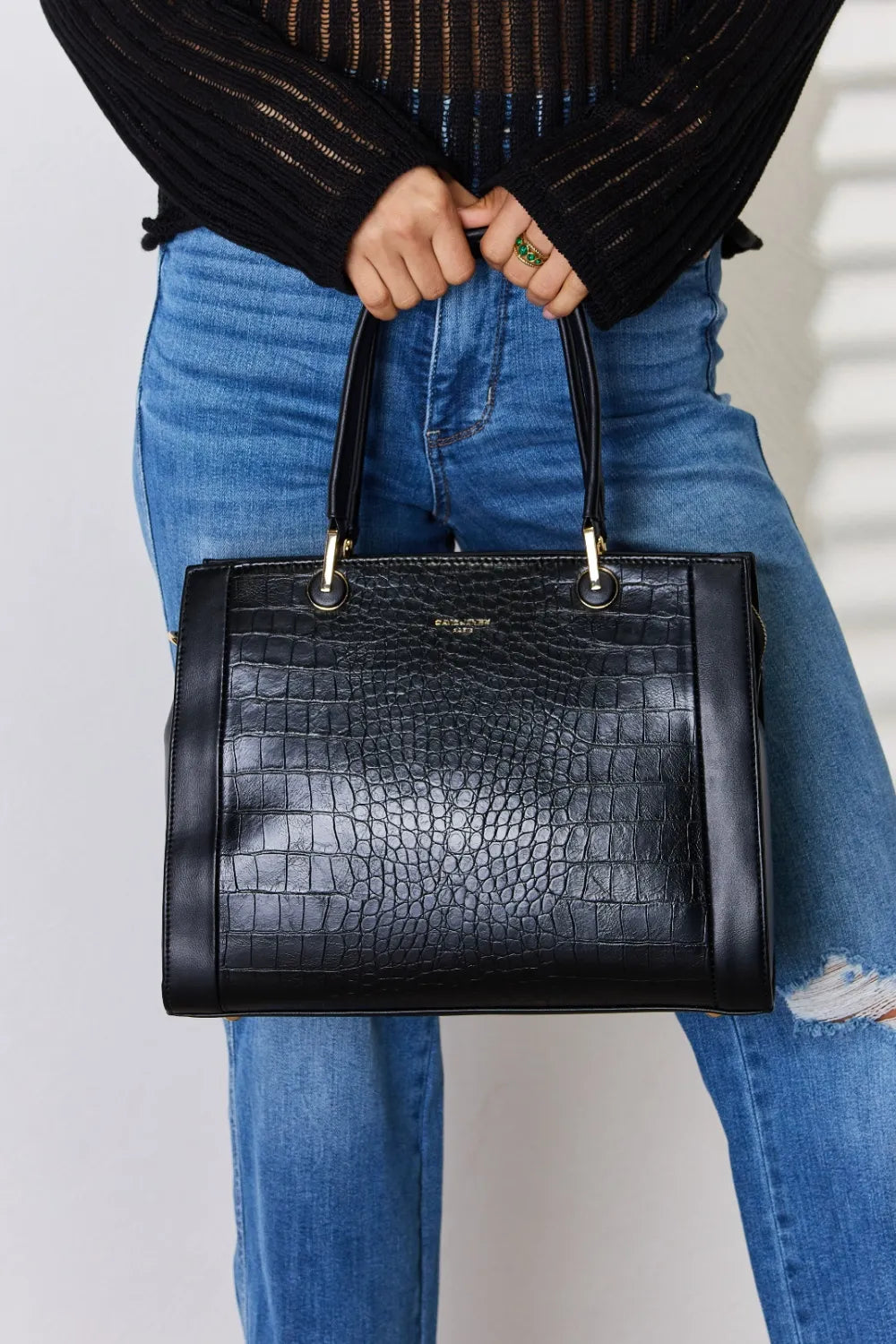 David Jones Texture PU Leather Handbag - Premium Handbags from Trendsi - Just $52.99! Shop now at Handbags Specialist Headquarter