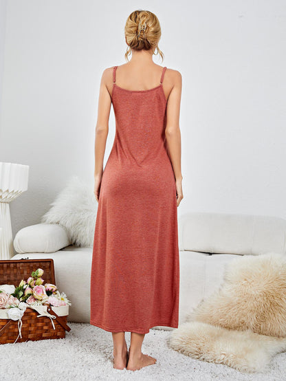 Scoop Neck Spaghetti Strap Night Dress - Premium sleepwear from Trendsi - Just $31.99! Shop now at Handbags Specialist Headquarter