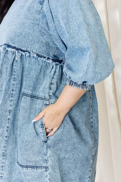 HEYSON Full Size Oversized Denim Babydoll Dress - Premium Dresses from Trendsi - Just $58.99! Shop now at Handbags Specialist Headquarter