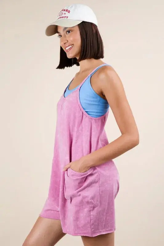 VERY J Plus Size Mineral Washed Sleeveless Knit Romper.
