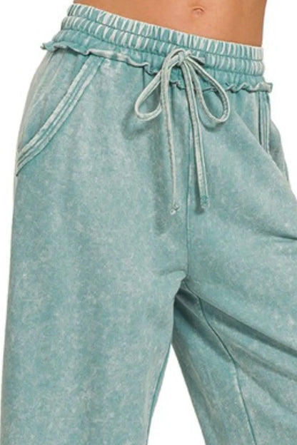 Zenana Washed French Terry Palazzo With Pockets - Premium Women Pants from Trendsi - Just $34.99! Shop now at Handbags Specialist Headquarter