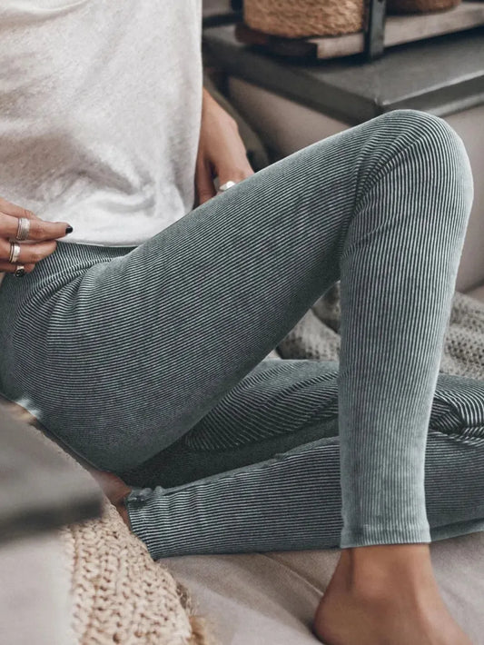 Ribbed Elastic Waist Leggings - Premium Leggings from Trendsi - Just $74.10! Shop now at Handbags Specialist Headquarter