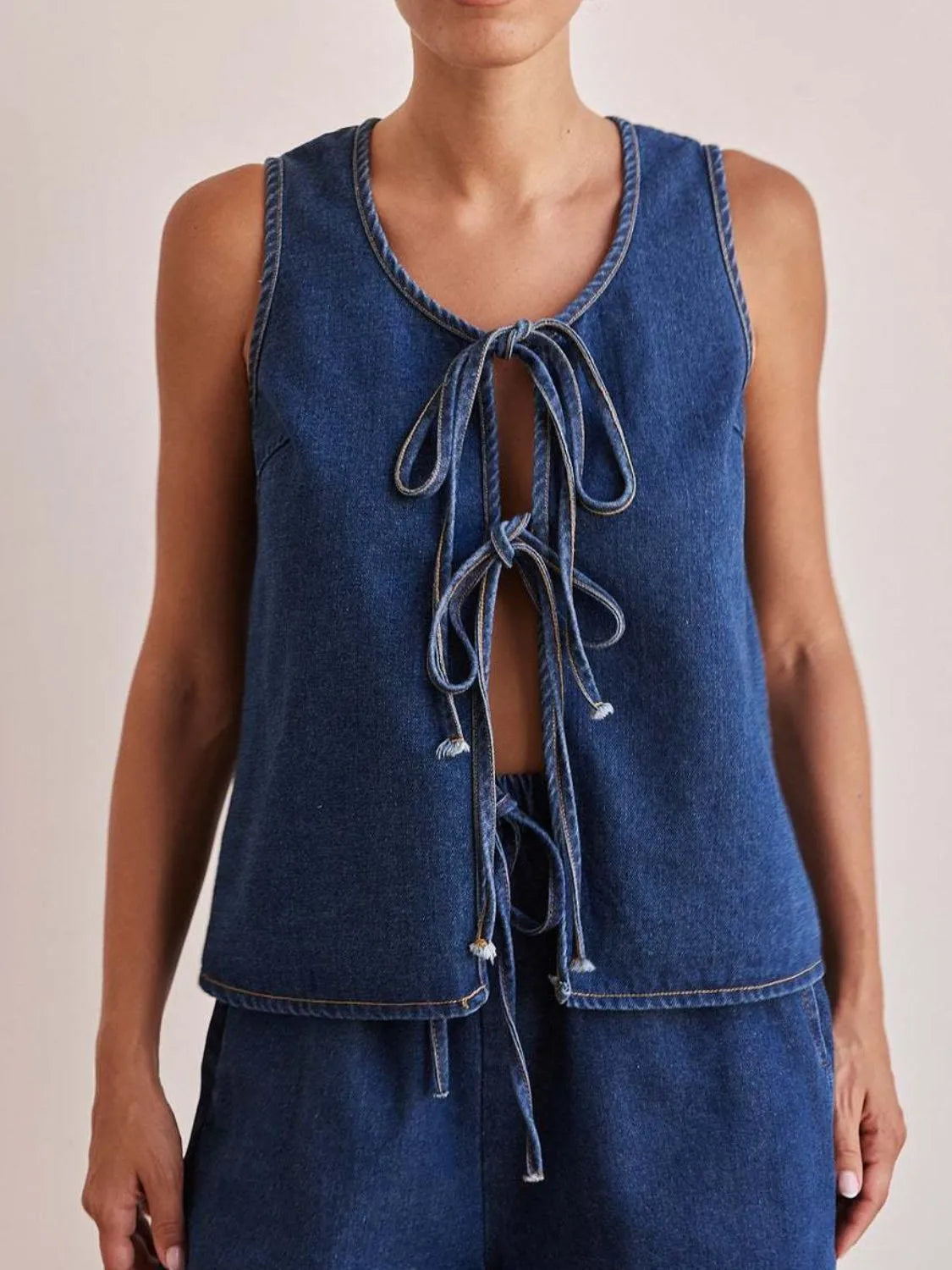 Tie Front Denim Vest - Premium Women / Jeans & Denim from Trendsi - Just $31.60! Shop now at Handbags Specialist Headquarter