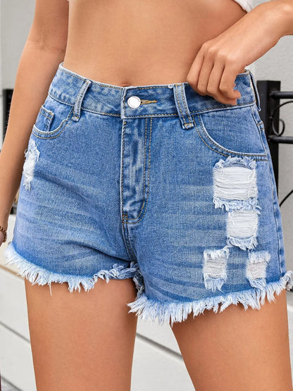 Distressed Raw Hem Denim Shorts - Premium Women / Jeans & Denim from Trendsi - Just $24.80! Shop now at Handbags Specialist Headquarter