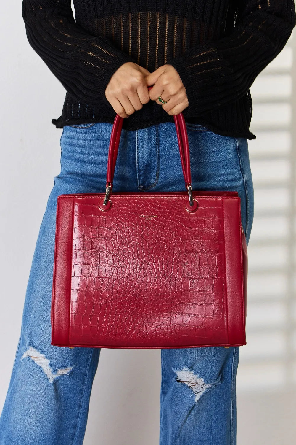 David Jones Texture PU Leather Handbag - Premium Handbags from Trendsi - Just $52.99! Shop now at Handbags Specialist Headquarter