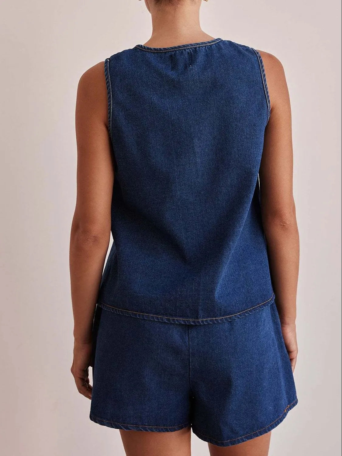 Tie Front Vest and Shorts Denim Set - Premium Women / Jeans & Denim from Trendsi - Just $61.94! Shop now at Handbags Specialist Headquarter