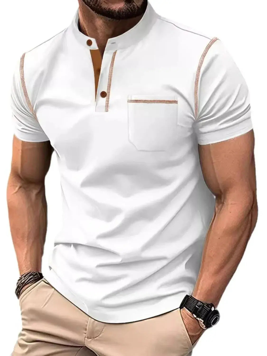 Men's Full Size Button Detail Short Sleeve Polo Plus Size.