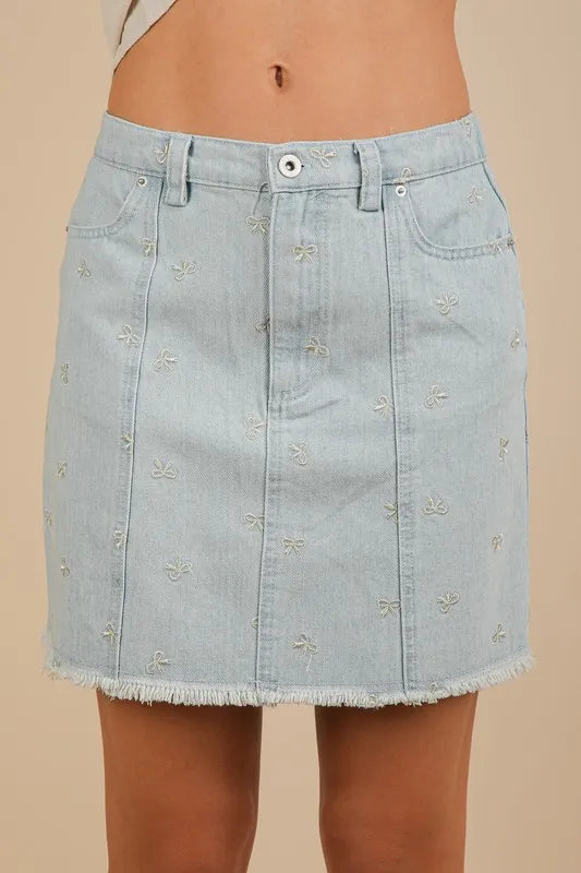 VERY J Bow Printed Casual Denim Mini Skirt - Premium Women / Jeans & Denim from Trendsi - Just $38.88! Shop now at Handbags Specialist Headquarter