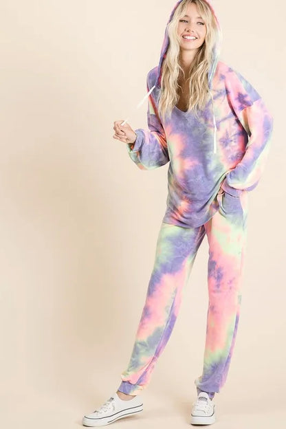 BiBi Tie Dye French Terry Top and Bottom Set - Premium  from Trendsi - Just $28.99! Shop now at Handbags Specialist Headquarter