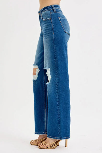 RISEN Full Size Mid Waist Fit Boyfriend Knee Distressed Jeans Plus Size - Premium Women / Jeans & Denim from Trendsi - Just $64.99! Shop now at Handbags Specialist Headquarter