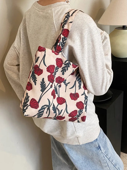 Printed Canvas Handbag with Zipper - Premium Handbags from Trendsi - Just $21.99! Shop now at Handbags Specialist Headquarter