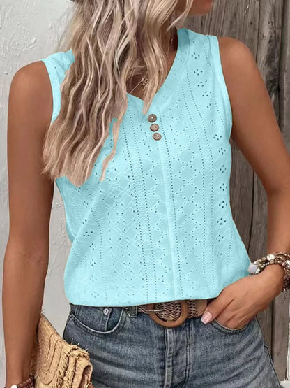 Full Size Eyelet V-Neck Tank Plus Size - Premium Dresses from Trendsi - Just $22.99! Shop now at Handbags Specialist Headquarter