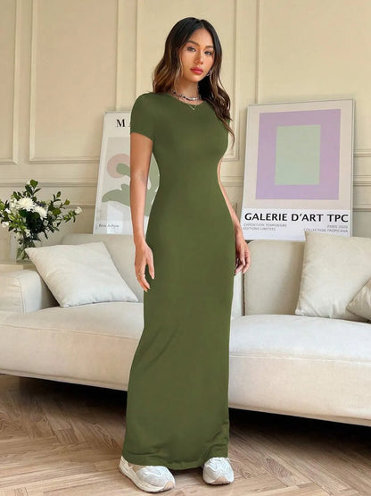 Short Sleeve Maxi Tee Dress - Premium Maxi Dress from Trendsi - Just $29.99! Shop now at Handbags Specialist Headquarter