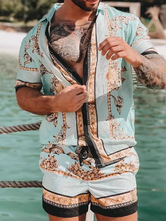 Men's Full Size Printed Button Up Short Sleeve Shirt Plus Size - Premium Men's T Shirt from Trendsi - Just $34.46! Shop now at Handbags Specialist Headquarter